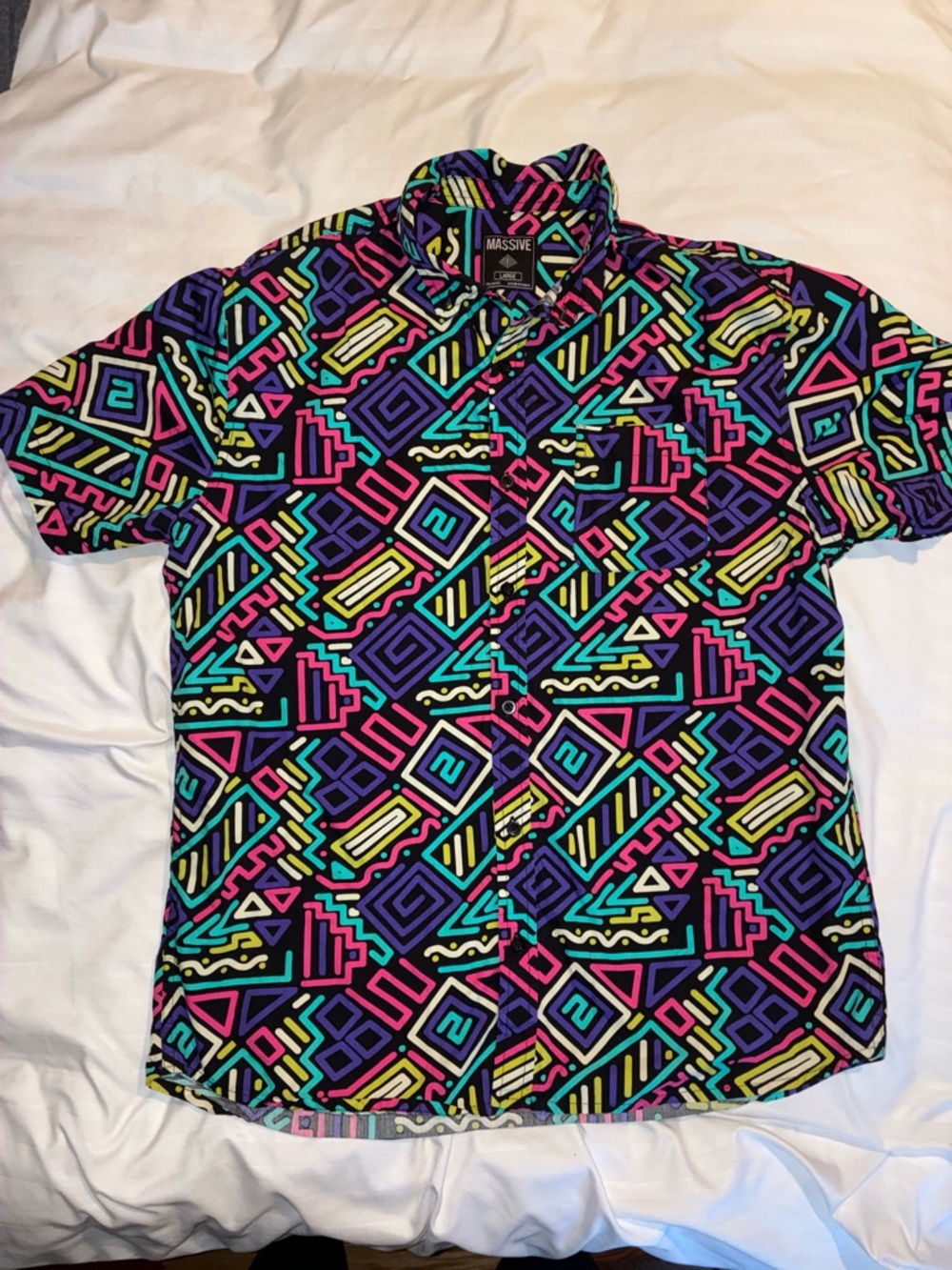 Massive Colorful Shirt Neons 90s Saved By The Bell Casual Button Men’s Large